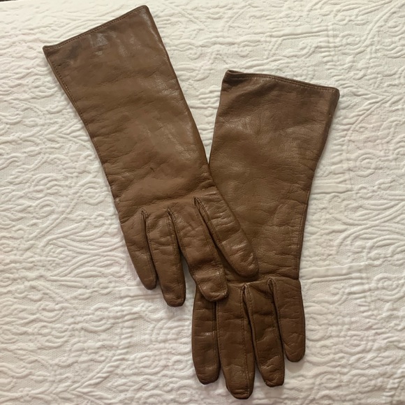 Vintage Accessories - VTG KIDD LEATHER GLOVES MADE-ITALY SZ 6 1/2 COCOA BROWN:100%CASHMERE LINED